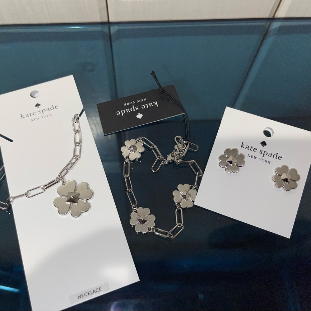 $297 Kate Spade ♠️ Spades & Studs Pendant, Bracelet & Earrings Jewelry Set NWT